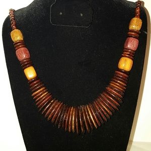 Graduated Wooden Disc Bead Necklace